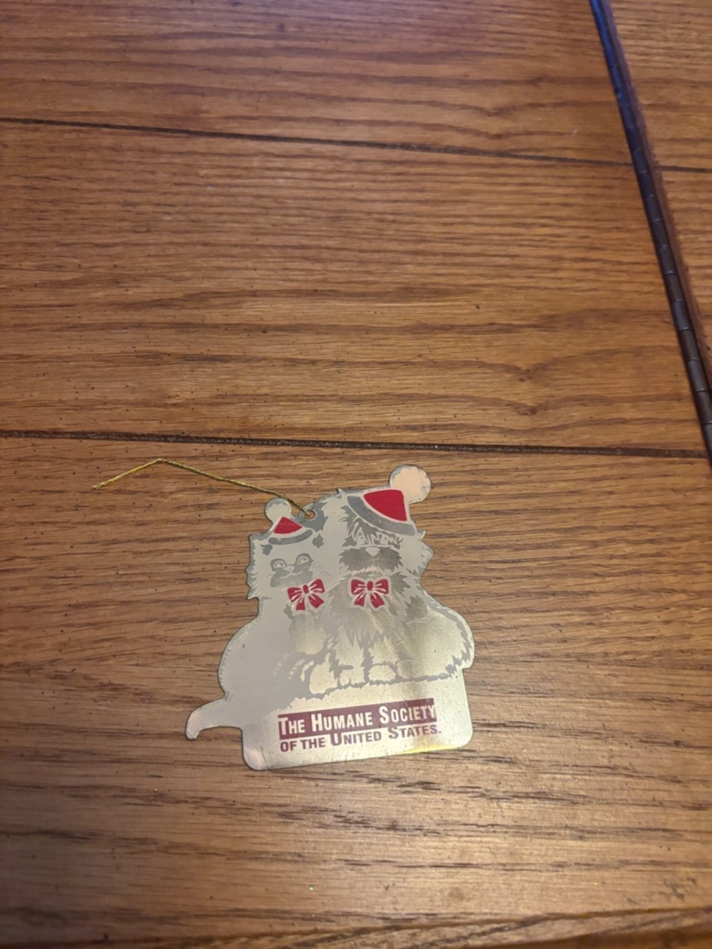 The Humane Society Silver Cat& Dog  Ornament with Red Accents